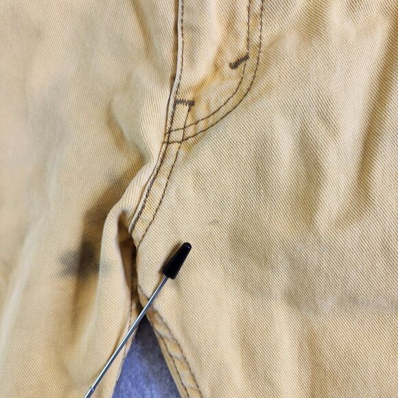 Levis 513 Jeans Mens 31X30 Yellow Distressed Tie Dye Slim Straight Stretch Denim - Picture 4 of 16